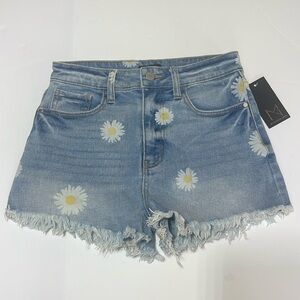NWT Material Girl - hi rise blue jean shorts with daisies - size 5